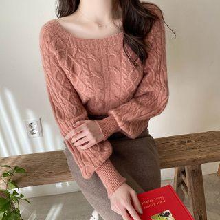 Square-neck Bishop-sleeve Sweater