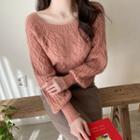 Square-neck Bishop-sleeve Sweater