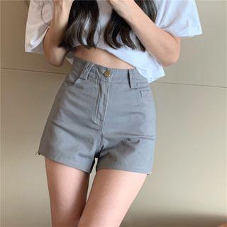 High-waist Zip-side Denim Wide-leg Shorts