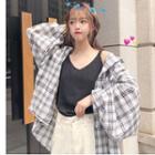 Long-sleeve Plaid Shirt / Sleeveless Top