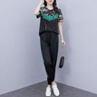 Set: Short-sleeve Print Hoodie + Pants