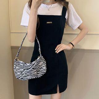 Plain Short-sleeve T-shirt / Suspender Sheath Dress