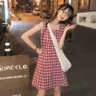 Plaid Spaghetti-strap Dress As Shown In Figure - One Size