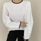 Round-neck Color-block Puff Long-sleeve Shirt