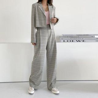 Pintuck Plaid Pants Plaid - One Size