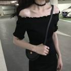 Short-sleeve Off Shoulder Mini Dress Black - One Size
