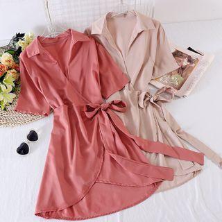 Lapel Lace-up Strap Asymmetrical Dress