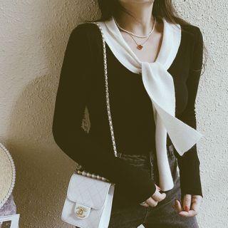 Ribbon Knit Top Black & White - One Size