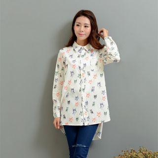 Owl Print Dip Back Shirt