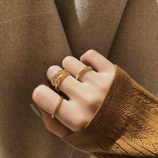 Set Of 3: Alloy Open Ring (assorted Designs) Set - Gold - One Size