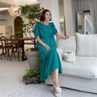 Puff-sleeve Frill-trim Dress