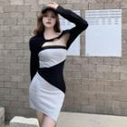 Strapless Sheath Dress / Long-sleeve Asymmetrical Crop Top