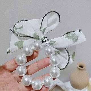 Faux Pearl Heart Print Chiffon Hair Tie