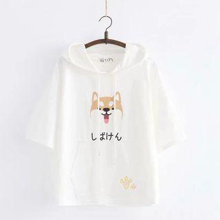 Cartoon Dog Print Hooded Short-sleeve T-shirt