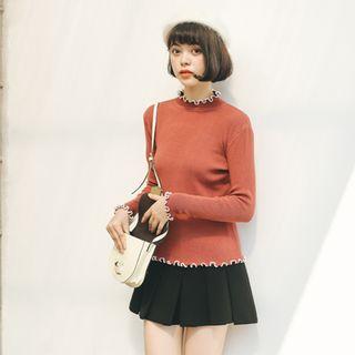 Mock Neck Frilled Trim Knit Top