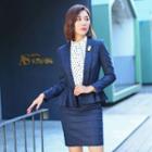 Set: Check Blazer + Dotted Shirt + Pencil Skirt