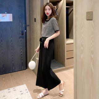 Set: Striped Short-sleeve T-shirt + Wide-leg Pants