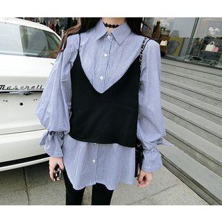 Set: Balloon Sleeve Blouse + Strappy Top