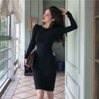 Long-sleeve Strappy Back Sheath Dress As Shown In Figure - One Size