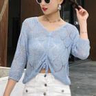 3/4-sleeve Drawstring Knit Top
