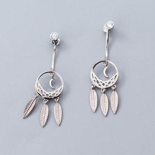 925 Sterling Silver Rhinestone Dream Catcher Dangle Earring S925 Silver - Silver - One Size