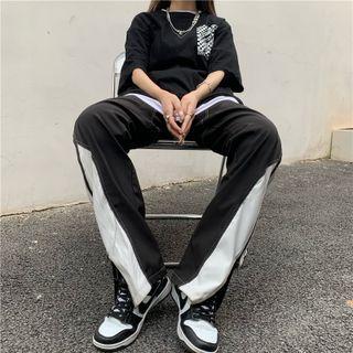 Two-tone Zip Straight Leg Pants