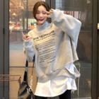 Mock Two-piece Mock-neck Letter Sweatshirt Gray - One Size