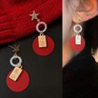 Star Chinese Character Faux Pearl Earring Red - 1350a#