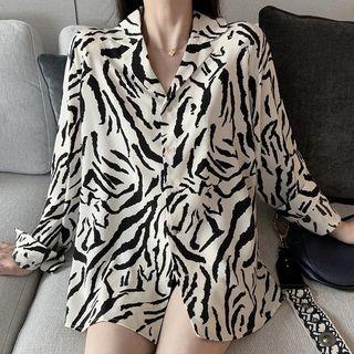 Zebra Print Chiffon Shirt Black & White - One Size