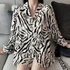 Zebra Print Chiffon Shirt Black & White - One Size