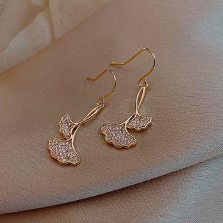 Leaf Rhinestone Fringed Earring 1 Pair - Gold - One Size