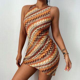 Sleeveless Pattern Print Mini Bodycon Dress