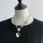 Heart Disc Pendant Layered Necklace 1 Pc - Silver - One Size