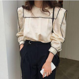 Contrast Trim Blouse Beige - One Size