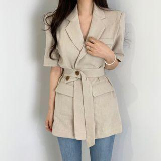 Short-sleeve Sashed Blazer