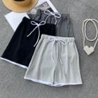 Color Block Lace-up Wide-leg Shorts