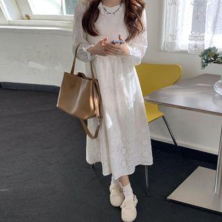 Long Sleeve Lace Midi Dress Almond - One Size