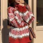Round Neck Patterned Sweater Red - One Size