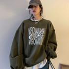 Lettering Print Sweatshirt Army Green - One Size