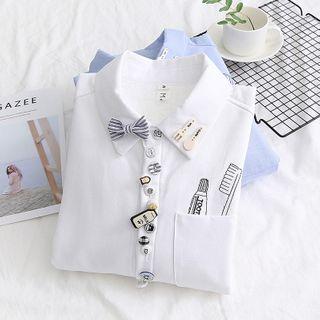 Long-sleeve Embellished Embroidered Fleece-lined Shirt