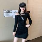 Halter Long-sleeve Mini Sheath Dress Black - One Size