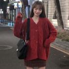Cable-knit Sweater / Plaid Mini Pencil Skirt