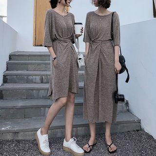Elbow-sleeve Knit Dress / Midi Dress
