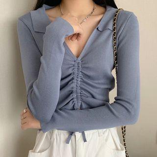 Split-neck Drawstring Top