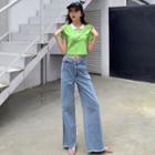 Short-sleeve Crop Polo Shirt / Wide Leg Jeans