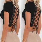 Lattice Deep Plunge Short-sleeve Crop Top