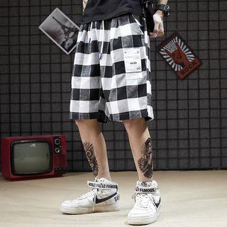 Drawstring Gingham Knee-length Shorts