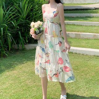 Open Back Printed Spaghetti Strap A-line Dress