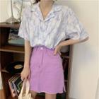 Tie-dyed Notch Lapel Elbow-sleeve Shirt