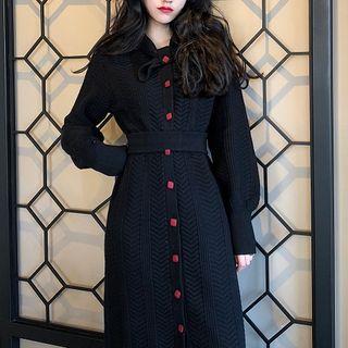 Single Breasted Long-sleeve Midi Knit Dress